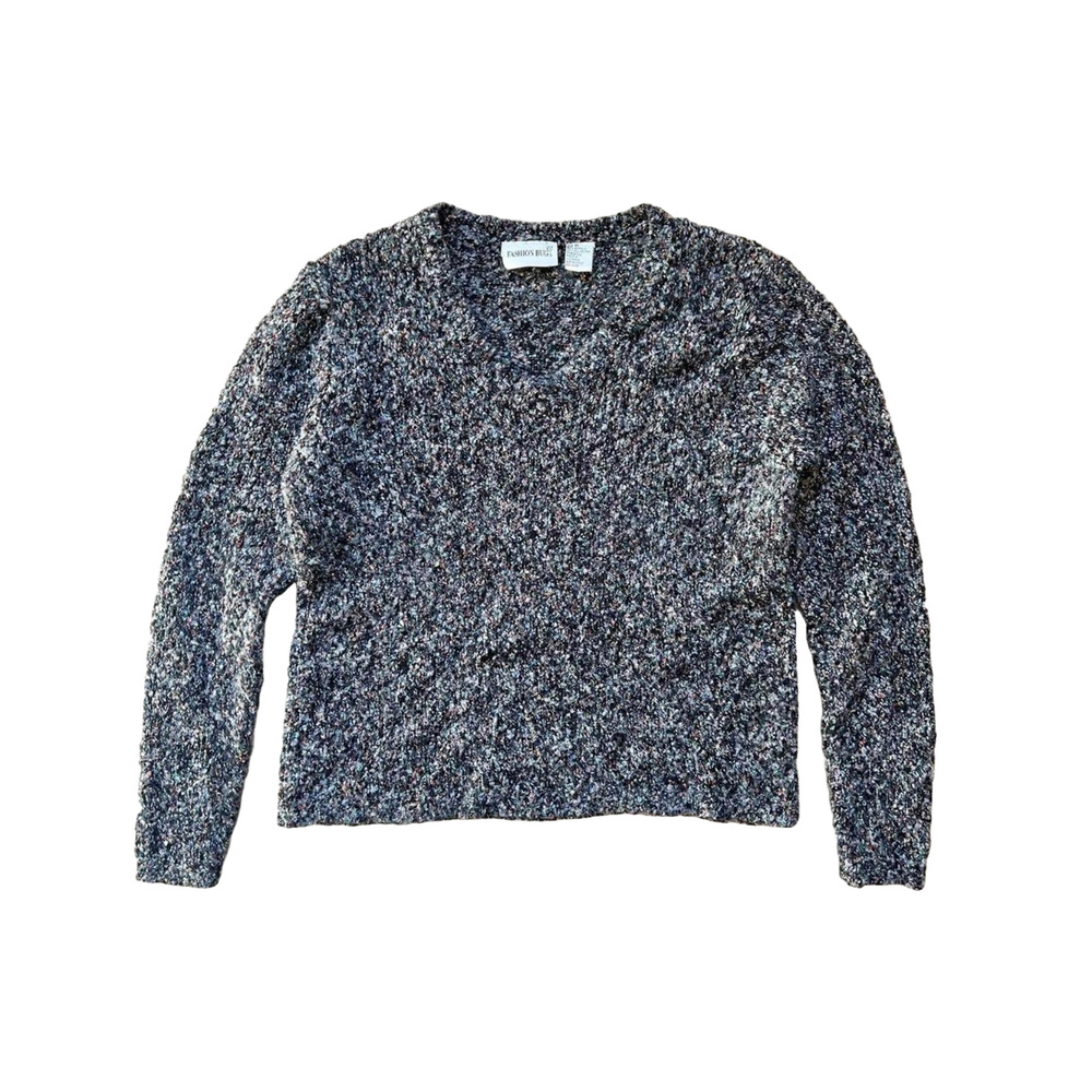 Vtg Y2K Fashion Bug Womens Sweater M Black Speckled Preppy Minimalist Basic